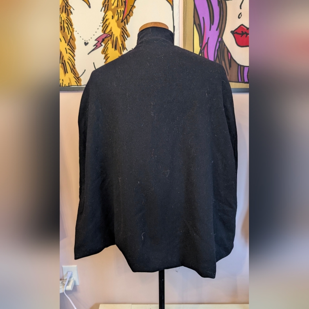 Black Wool Toggle-Button Cape Coat - image 6